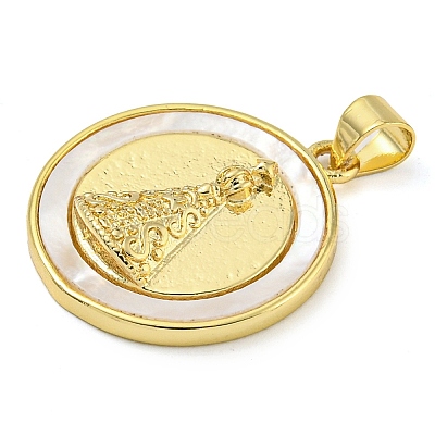 Rack Plating Brass Pave Shell Flat Round Pendants KK-Z063-11G-02-1