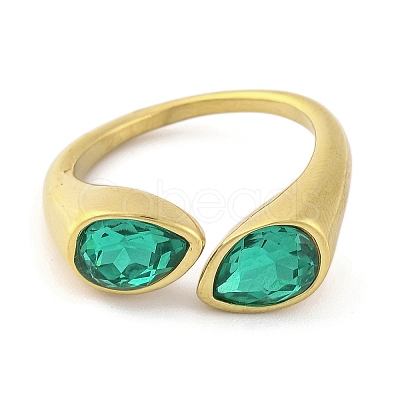 Ion Plating(IP) 304 Stainless Steel Rhinestone Teardrop Cuff Open for Women RJEW-N046-04B-G-1