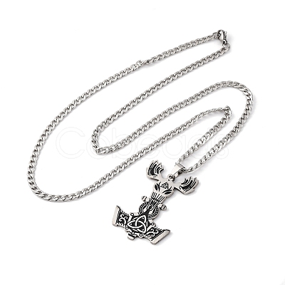 201 Stainless Steel Viking Mjolnir Thor Hammer Pendant Twisted Chain Necklaces for Men NJEW-S440-05AS-1