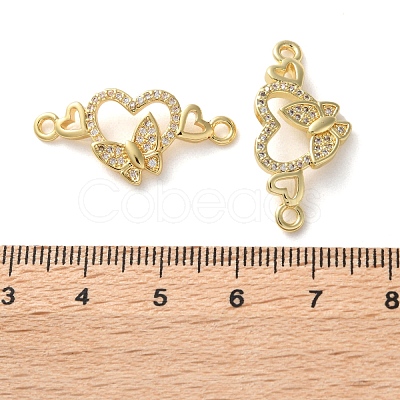Rack Plating Brass Cubic Zirconia Double Heart Connector Charms KK-C084-32D-G-1