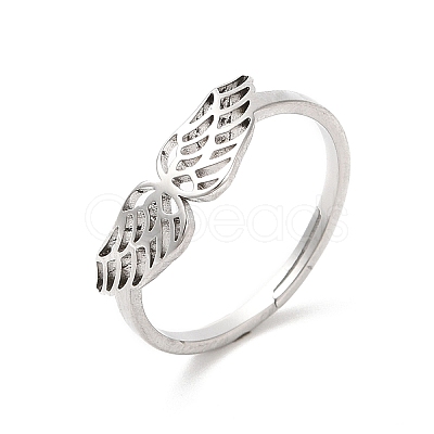 Non-Tarnish 304 Stainless Steel Hollow Wings Adjustable Ring for Women LS-RJEW-L107-033P-1