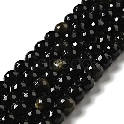 Natural Golden Sheen Obsidian Beads Strands G-P476-01C-04-1