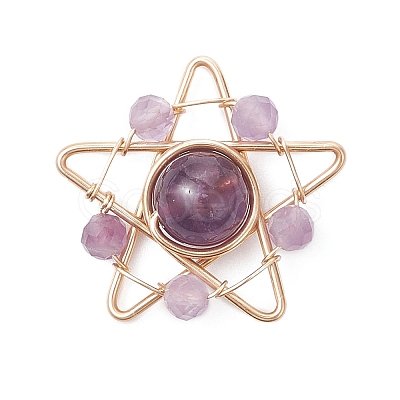 Natural Amethyst Copper Wire Wrapped Pendants PALLOY-TA00368-01-1