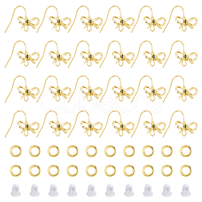 Bowknot Shape Brass Earring Hooks KK-HS0001-78G-1