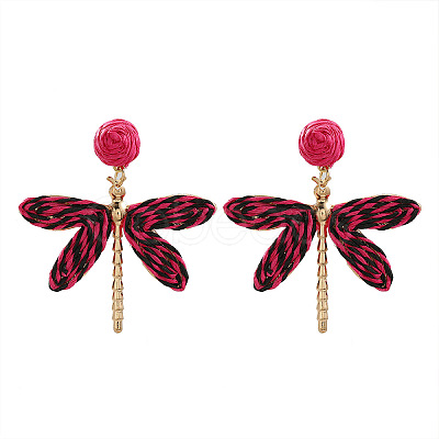 Alloy & Raffia Dangle Stud Earrings FS-WGCB008-03-1