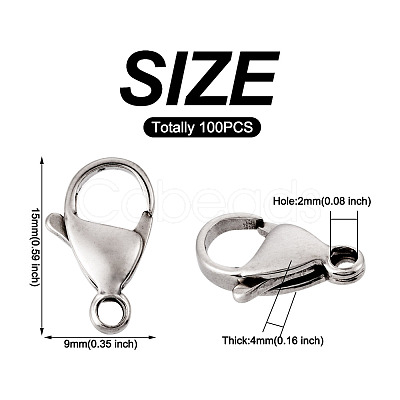 Yilisi 100Pcs 304 Stainless Steel Lobster Claw Clasps STAS-YS0001-27-1