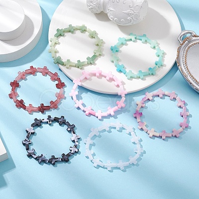 7Pcs 7 Colors Cross Acrylic Beads Stretch Bracelets for Women Men BJEW-JB11434-1