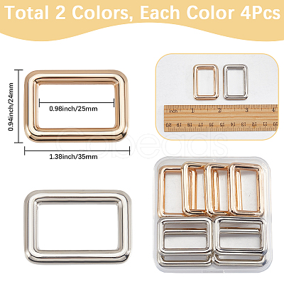 8Pcs 2 Colors Zinc Alloy Rectangle Buckle Ring PURS-SP0001-04-1