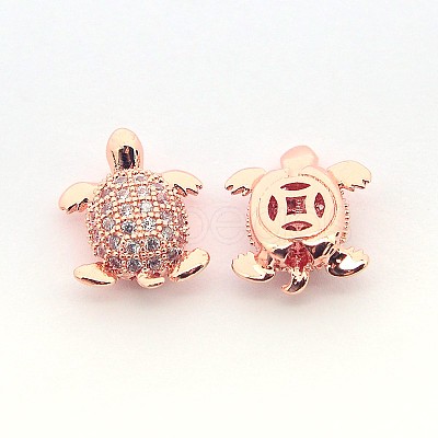 Brass Micro Pave Cubic Zirconia Tortoise Beads ZIRC-L007-42RG-1