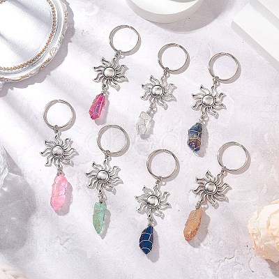 Natural Quartz & Alloy Keychain KEYC-JKC01147-1