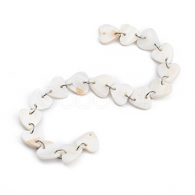 Handmade Freshwater Shell Heart Link Chains AJEW-JB00715-02-1