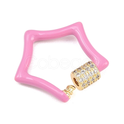 Star Brass Micro Pave Clear Cubic Zirconia Screw Carabiner Clasps KK-B167-01C-02G-1