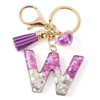 Alloy Resin Heart Keychains KEYC-TADJ0002-01G-W-1