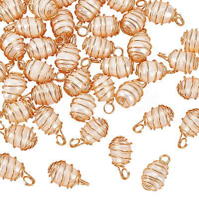 50Pcs Natural Cultured Freshwater Pearl Copper Wire Wrapped Pendants PALLOY-AB00083-1