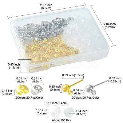 40Pcs 2 Color Iron Ball Stud Earring Post IFIN-FS0001-25-1