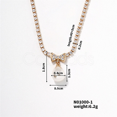 Elegant Pearl Pendant with Shiny Diamond Chain Necklace Jewelry for Women TF6886-1-1