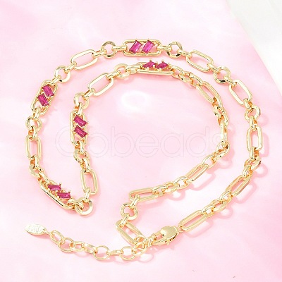 7MM Brass Pave Cubic Zirconia Figaro Chain Necklaces NJEW-D324-05G-04-1