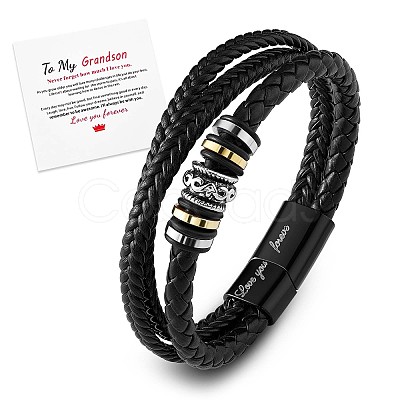 Word Love You Forever Leather Braided Triple Layer Multi-strand Bracelet JB751A-1