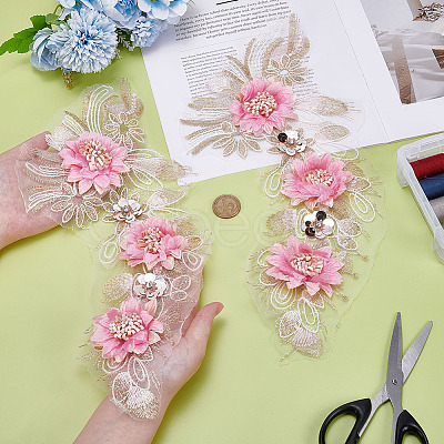 2Pcs Flower Polyester Embroider Thread Iron on/Sew On Patches DIY-ME0001-67A-1