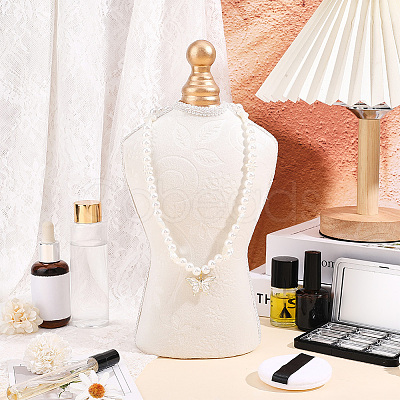 Bust Shaped Floral Velveteen Necklace Display Stands ODIS-WH0099-190-1