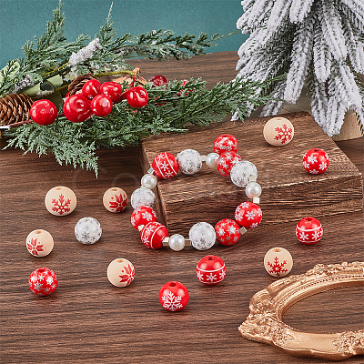 Painted Natural Wood European Beads WOOD-SC0001-83-1