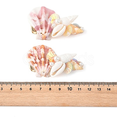 Natural Shell & Shell Pearl & PVC & Iron Alligator Hair Clips PHAR-TA000005-1
