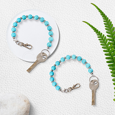 2Pcs Synthetic Turquoise Keychain HJEW-SC0002-27A-1