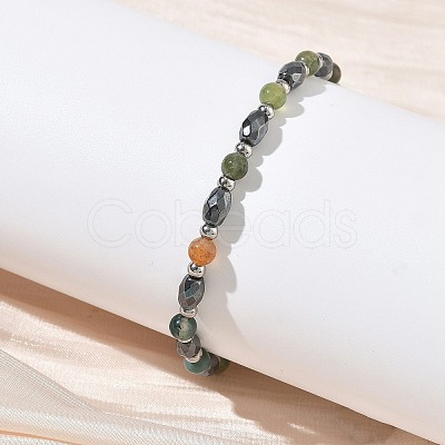 Natural Indian Agate & Non-magnetic Synthetic Hematite Beaded Bracelets for Women BJEW-Z148-01P-01-1