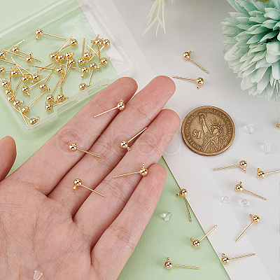 50Pcs Brass Ball Stud Earring Post with Horizontal Loops KK-BC0012-44-1