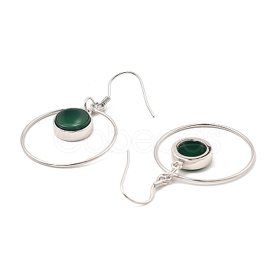 Natural Dyed & Heated Green Onyx Agate Flat Round Dangle Earrings EJEW-Z024-11A-P-1