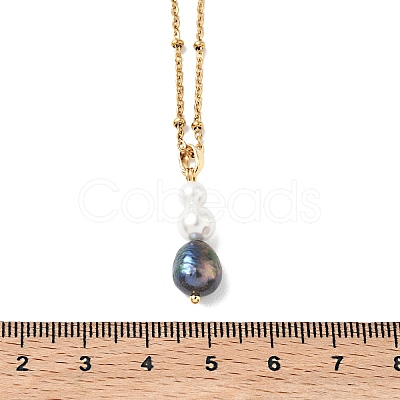 Ocean Natural Cultured Freshwater Pearl & Round Shell Pearl Beaded Pendant 304 Stainless Steel Satellite Chain Necklaces for Women NJEW-JN06039-1