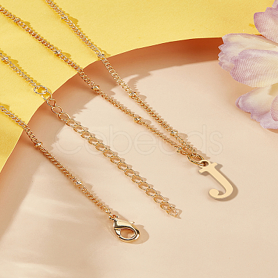 1Pc Brass Chain & 304 Stainless Steel Letter Pendant Necklaces NJEW-LP0001-35J-G-1