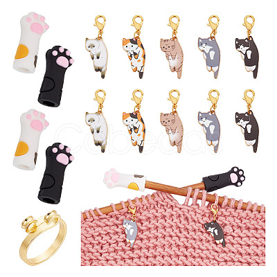 DIY Cat & Paw Print Knitting Tool Sets HJEW-NB00096-1