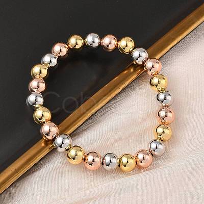 Brass Round Beaded Stretch Bracelets for Men Women BJEW-B148-05E-M-1