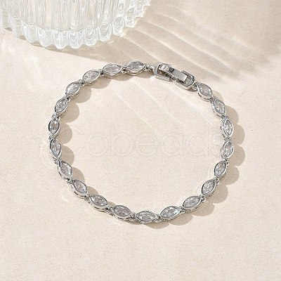 Horse Eye Brass Micro Pave Clear Cubic Zirconia Link Chain Bracelets for Women BJEW-C156-07B-P-1