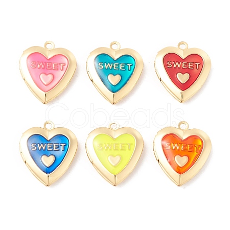 Rack Plating Brass Enamel Locket Pendants KK-B053-15G-1