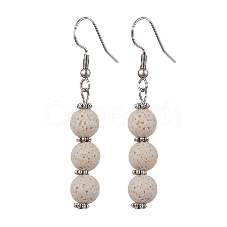 Dyed Nature Lava Rock Round Beaded Dangle Earrings for Women EJEW-JE05636-04-1