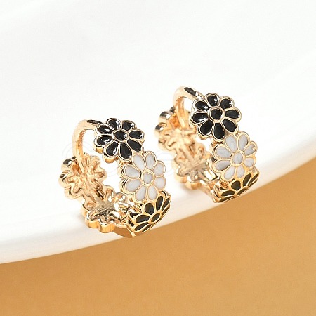 Daisy Brass Enamel Hoop Earrings for Women EJEW-G434-01G-01-1