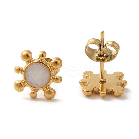 Ion Plating(IP) 304 Stainless Steel Flower Stud Earrings EJEW-C114-07A-G-1