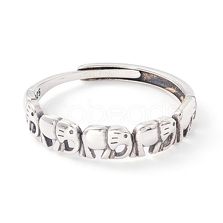 Elephant 925 Sterling Silver Adjustable Rings for Men Women STER-G032-03AS-1