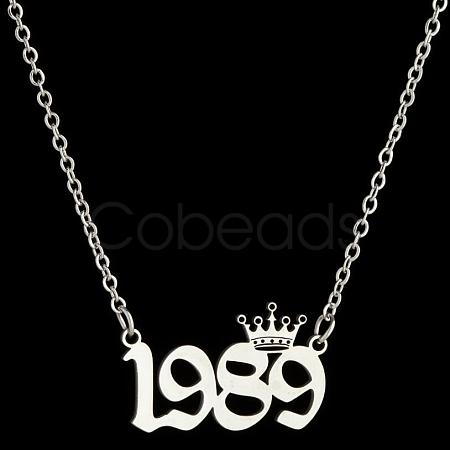 Crown Birth Year 201 Stainless Steel Pendant Necklaces for Women FS-WG4E8F2-50-1