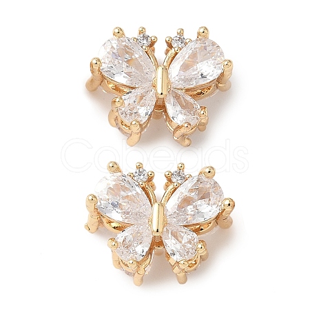 Brass Micro Pave Clear Cubic Zirconia Beads KK-G531-03G-1