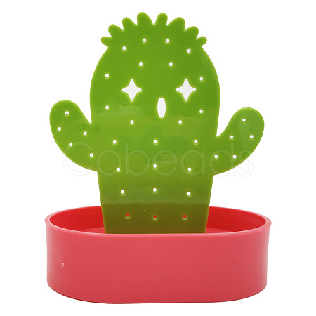 Lime Green Cactus Man Resin Earring Display Stands with Oval Trays PW-WGC2946-02-1