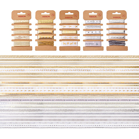 5 Sets 5 Styles Polyester Printed Satin Ribbon & Grosgrain Ribbons Sets OCOR-TA0001-40-1
