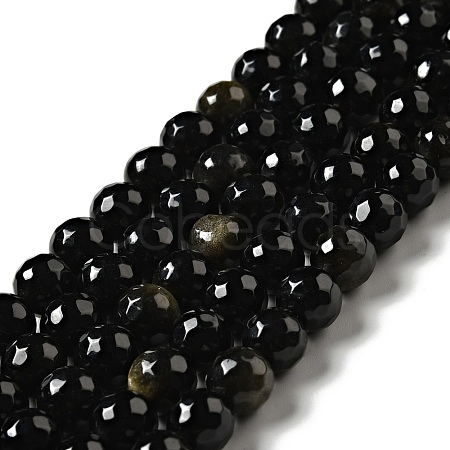 Natural Golden Sheen Obsidian Beads Strands G-P476-01C-04-1