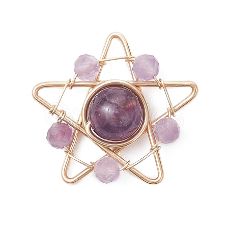 Natural Amethyst Copper Wire Wrapped Pendants PALLOY-TA00368-01-1