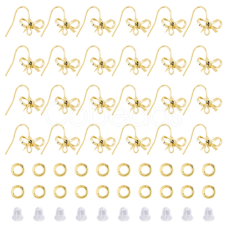 Bowknot Shape Brass Earring Hooks KK-HS0001-78G-1