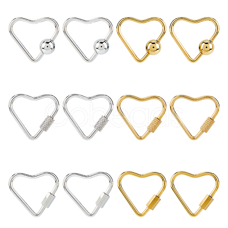 12Pcs 6 Styles Stainless Steel Screw Locking Carabiner STAS-HS0001-62-1