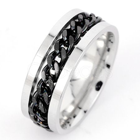 304 Stainless Steel Rotatable Chain Finger Rings for Men FS-WG60CA3-12-1