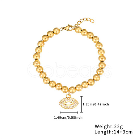 304 Stainless Steel Crystal Rhinestone Ball Beaded Bracelets with Pendants DM8226-3-1